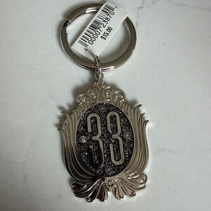 Disney Club 33 Crest Keychain Silver Black Glitter Logo Disneyland Exclusive New